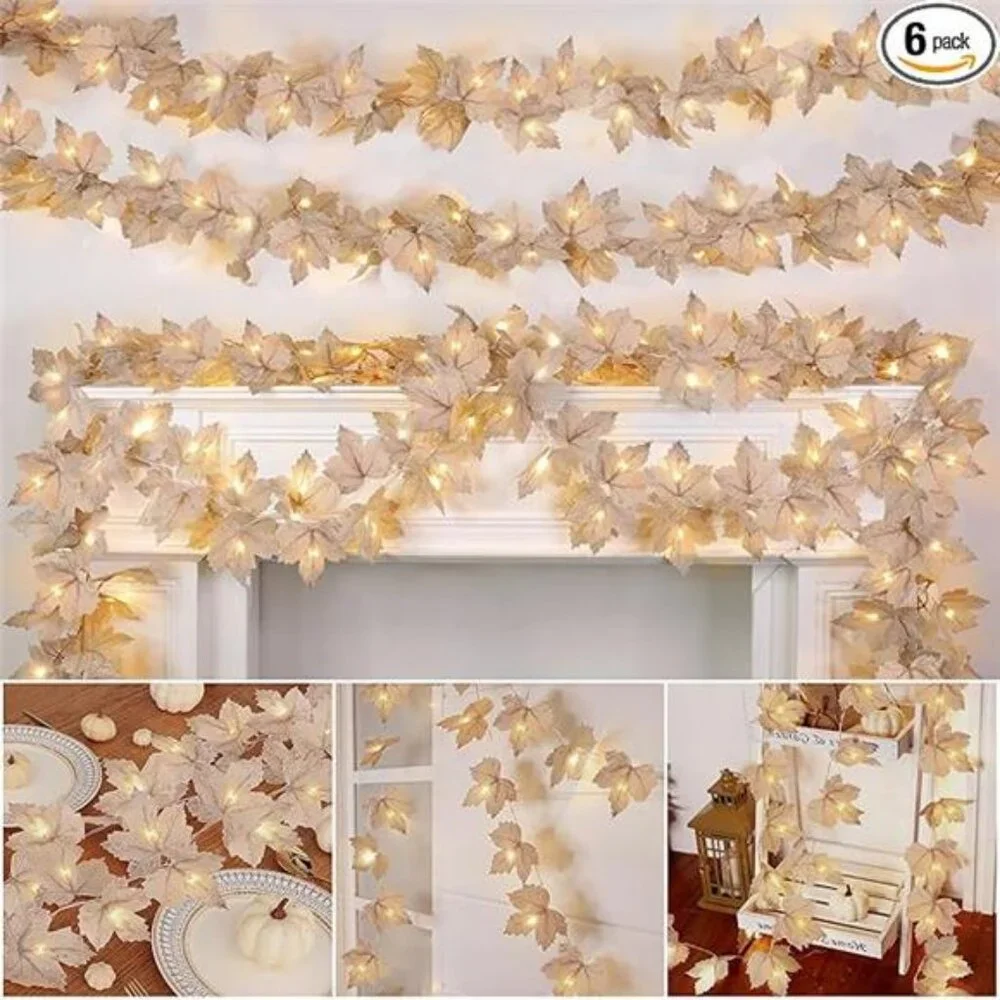 6 Pack & 120 LED Lights, Fall Garland Fall Decorations for Home, Total 39Ft